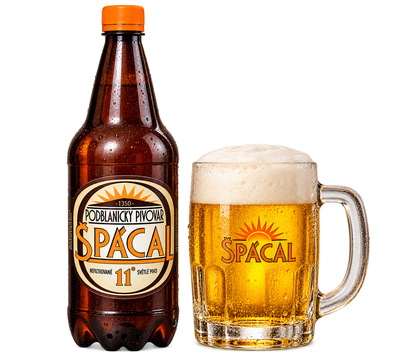 Špácal Světlá 11° – lahev a půllitr piva